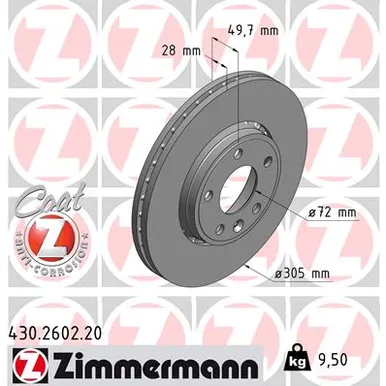 Диск тормозной передний OPEL VIVARO / NISSAN PRIMASTAR (6 отверстий ) ZIMMERMANN 430260220