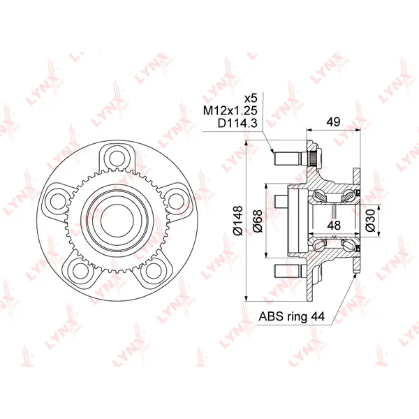 Ступица задняя в сборе L=R NISSAN Primera P12 LYNXauto WH-1048