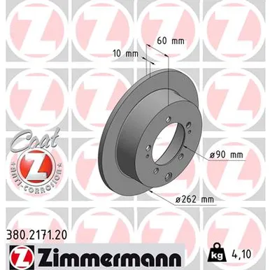 Диск тормозной задний MITSUBISHI OUTLANDER/XL/LANCER/ECLIPSE/SPACERUNNER ZIMMERMANN 380.2171.20