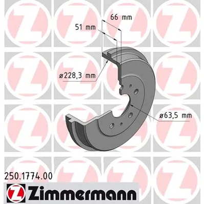 Тормозной барабан FORD Focus II 1.4 04-> ZIMMERMANN 250.1774.00