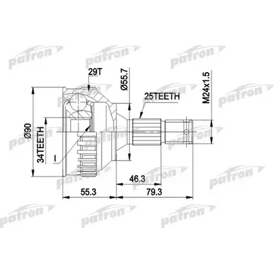 ШРУС наруж 25x55.7x34 ABS:29T PEUGEOT 406 95 - 04 PATRON PCV1282
