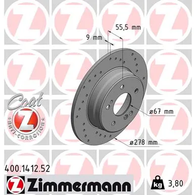 Диск тормозной ZIMMERMANN 400141252