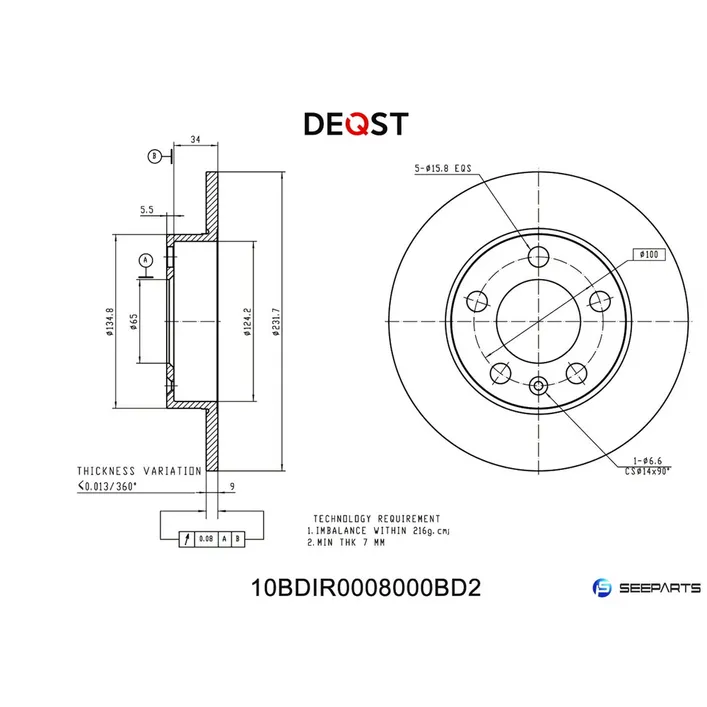 Диск тормозной, задний AUDI A3 97>03/VOLKSWAGEN G4/G5/POLO 02> R15 DEQST 10BDIR0008000