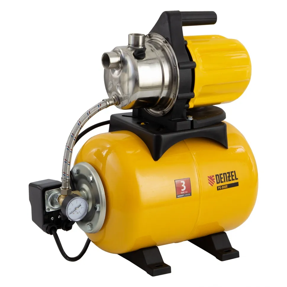 Насосная станция PS800X 800 Вт, 3200 л/ч, ресивер 24 л, подъем 38 м, нержавейка DENZEL 97210
