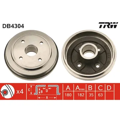 Барабан тормозной OPEL Agila/SUZUKI Ignis/Wagon R+ /D=180mm TRW DB4304
