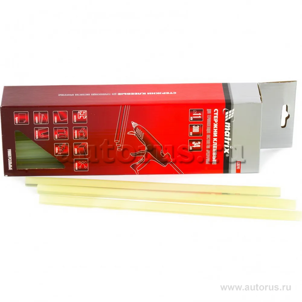 Стержни клеевые, 11 мм, L-300 мм, 34 шт, белый MATRIX 930742