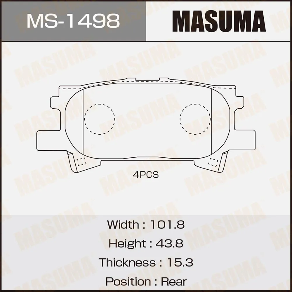 Колодки задние TOYOTA HARRIER MASUMA MS-1498