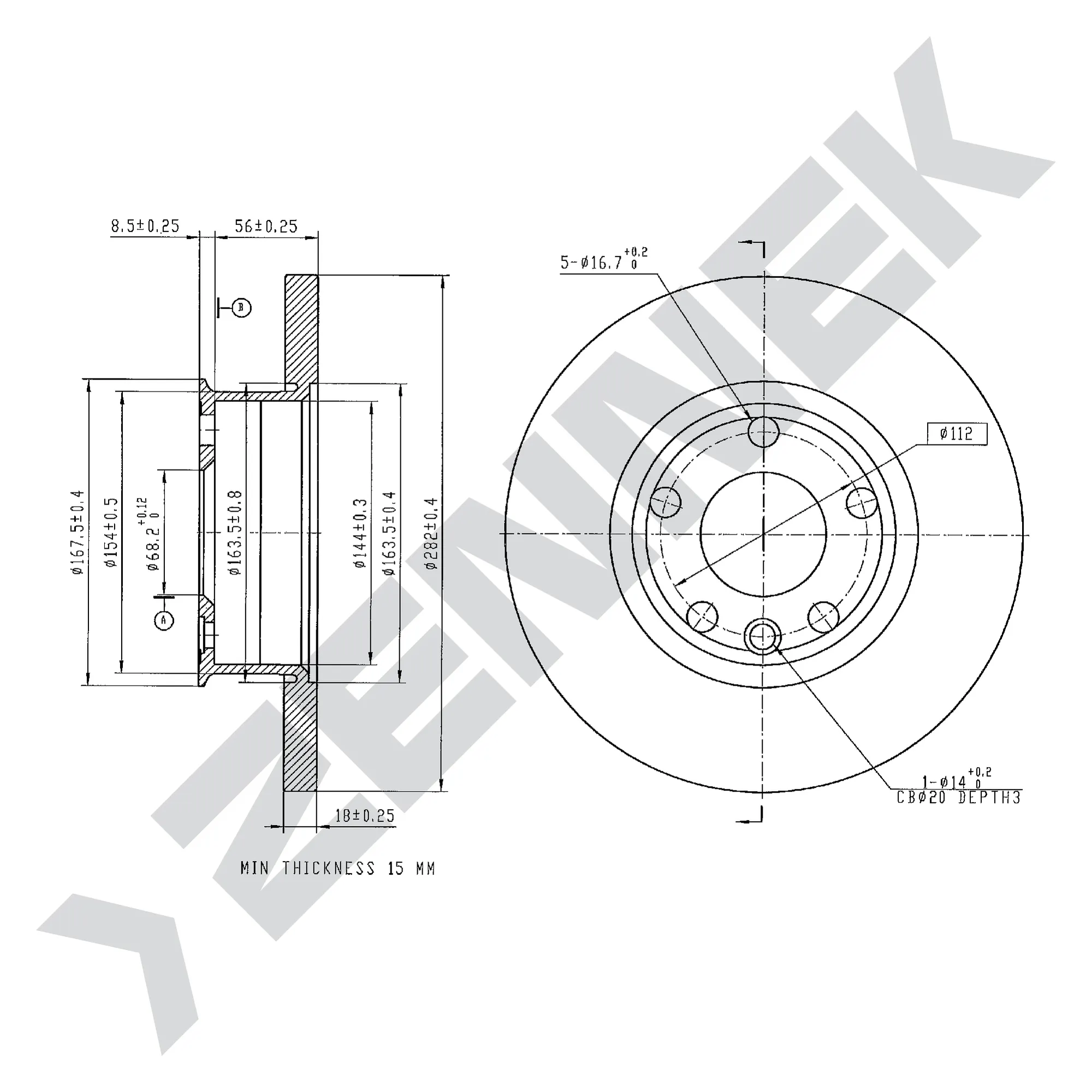 Диск тормозной передний VW T4 90-03 (2 шт) ZENNEK DBD0240