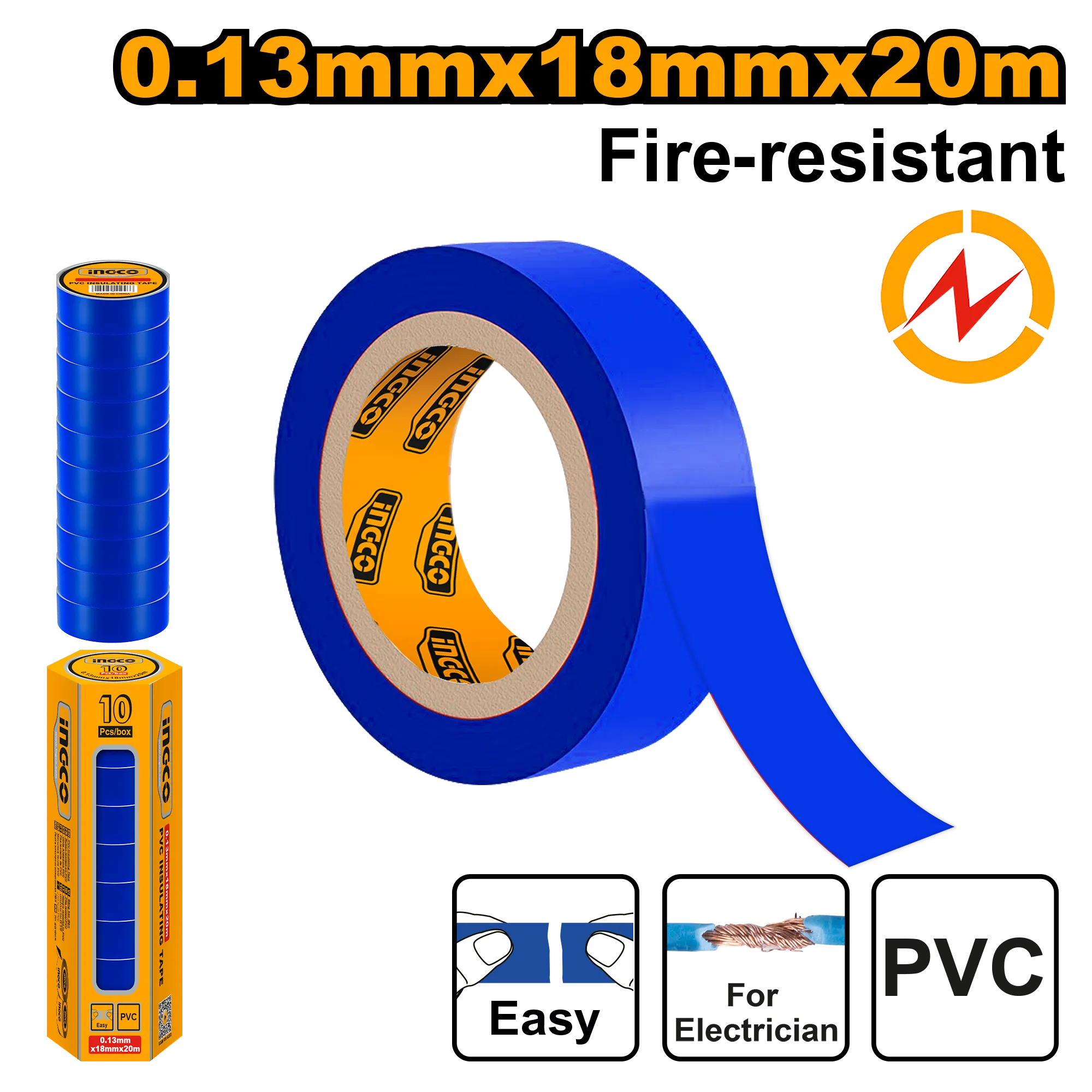 Лента изоляционная синяя 20 м ПВХ INGCO HPET1010