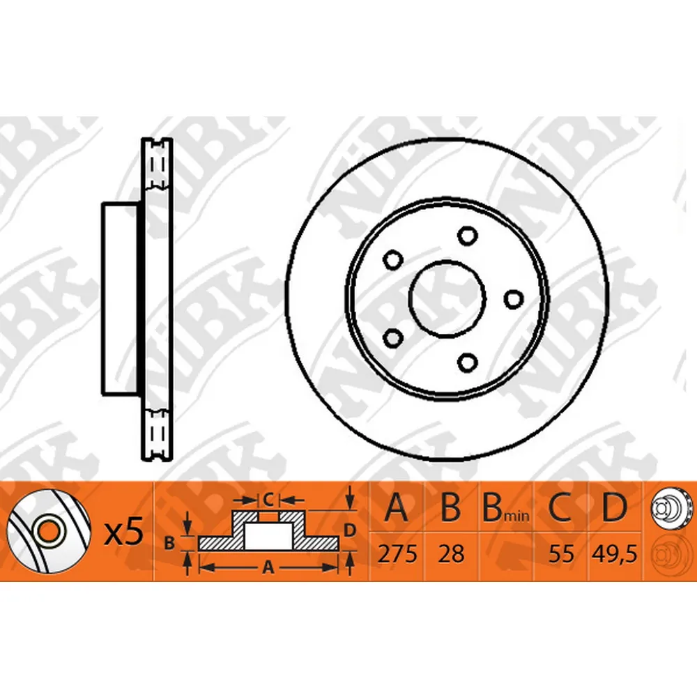 Диск тормозной передний TOYOTA WISH 03-09 /VENT D=275MM NIBK RN1196