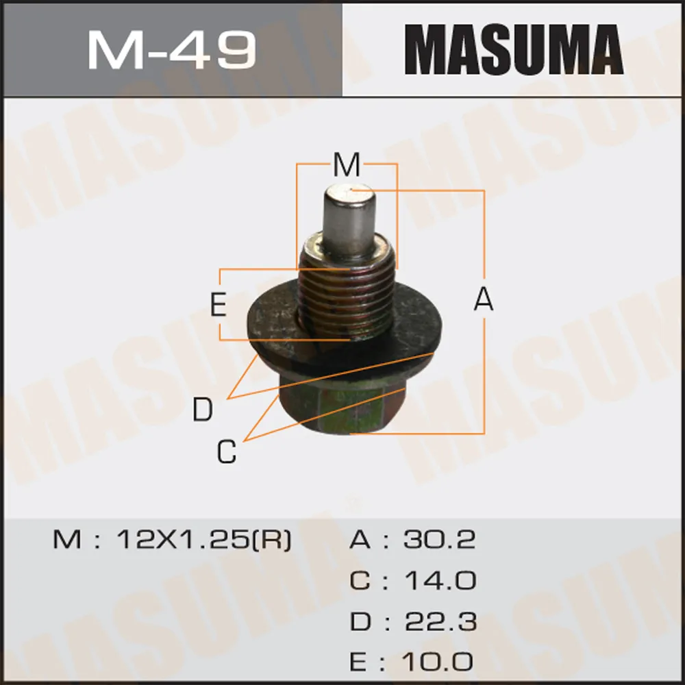 Болт маслосливной с магнитом 12х1.25mm (с шайбой) MASUMA M-49