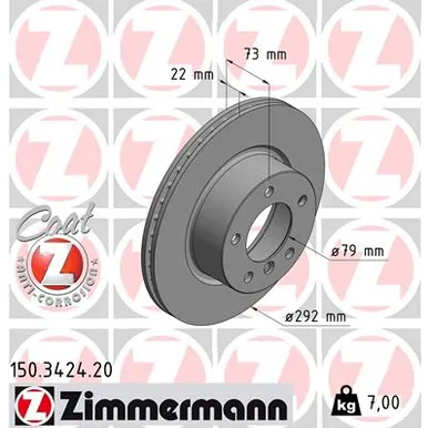 Диск тормозной передний BMW 1 (E87 ), 3 (E90, E91) ZIMMERMANN 150.3424.20