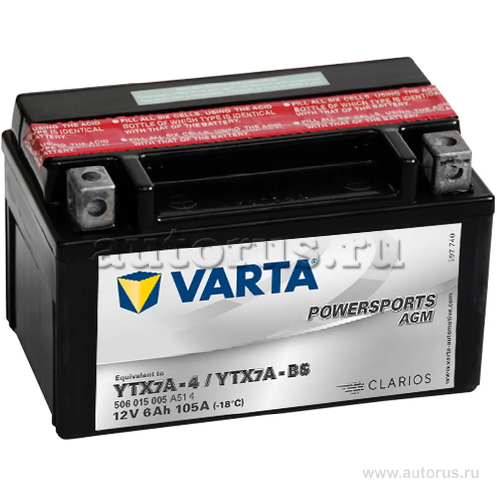 Аккумулятор VARTA moto AGM 6 А/ч прямая L+ 151x88x94 EN50 А
