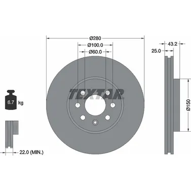 Диск тормозной передний с покрытием PRO HOLDEN/OPEL/VAUXHALL TEXTAR 92129303