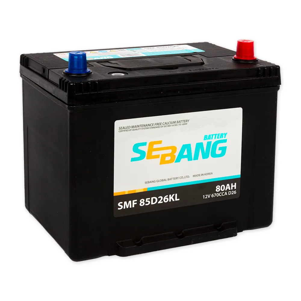 Аккумулятор SEBANG JIS 80 А/ч обратный R+ 260x175x225 D26 EN 670 А