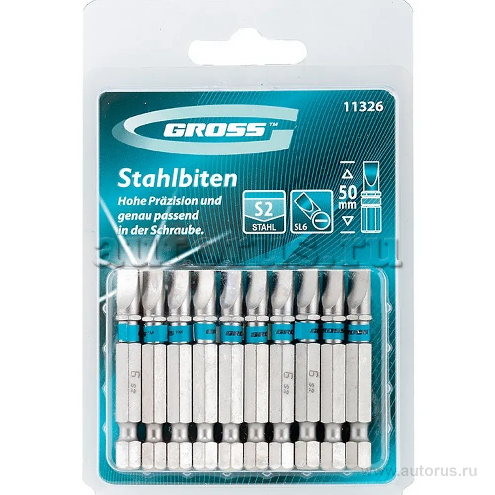 Набор бит SL6, 0x50, сталь S2, 10шт GROSS 11326
