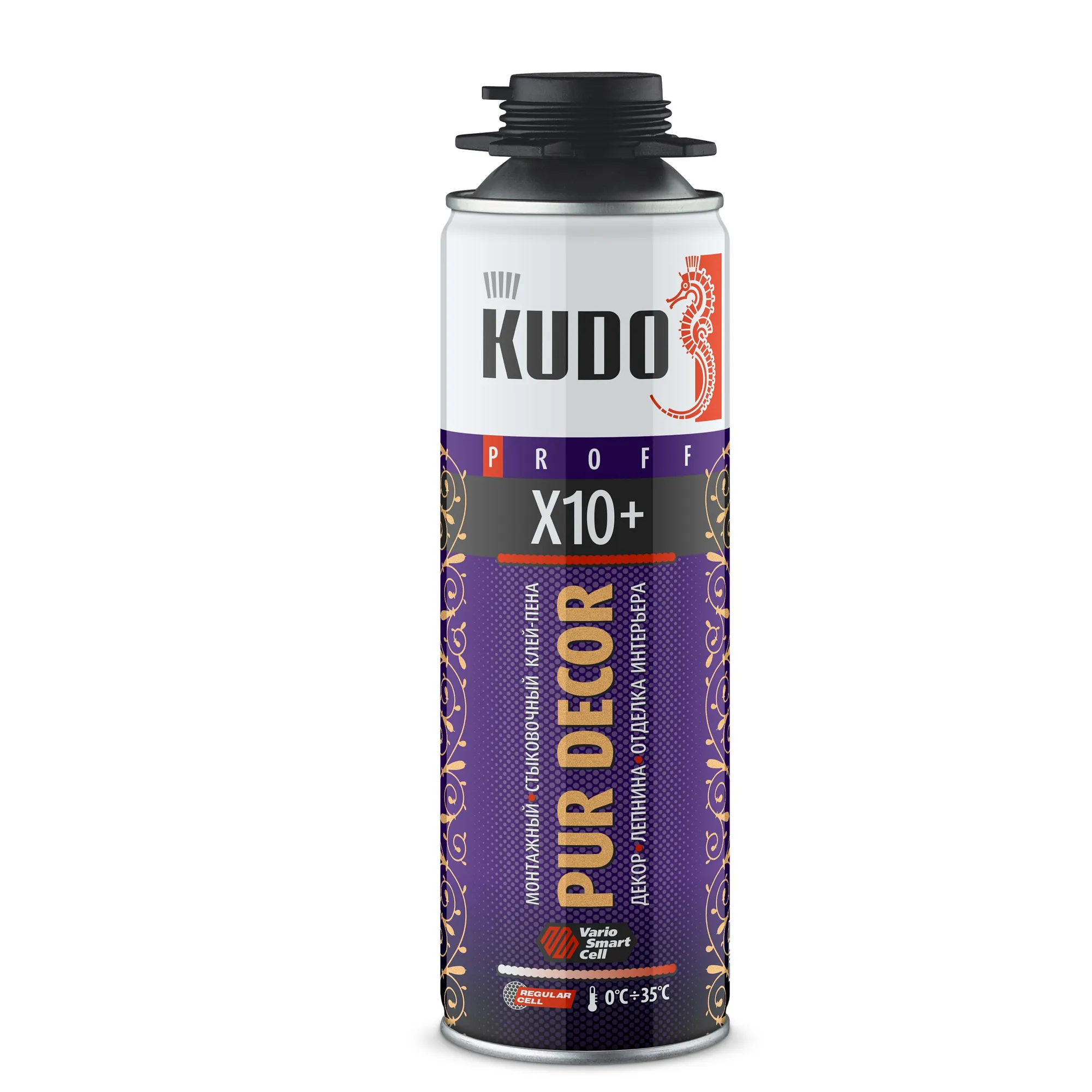 Клей-пена PUR DECOR X10+ монтажный и стыковочный профессиональный 650 мл KUDO KUPP06B10HC