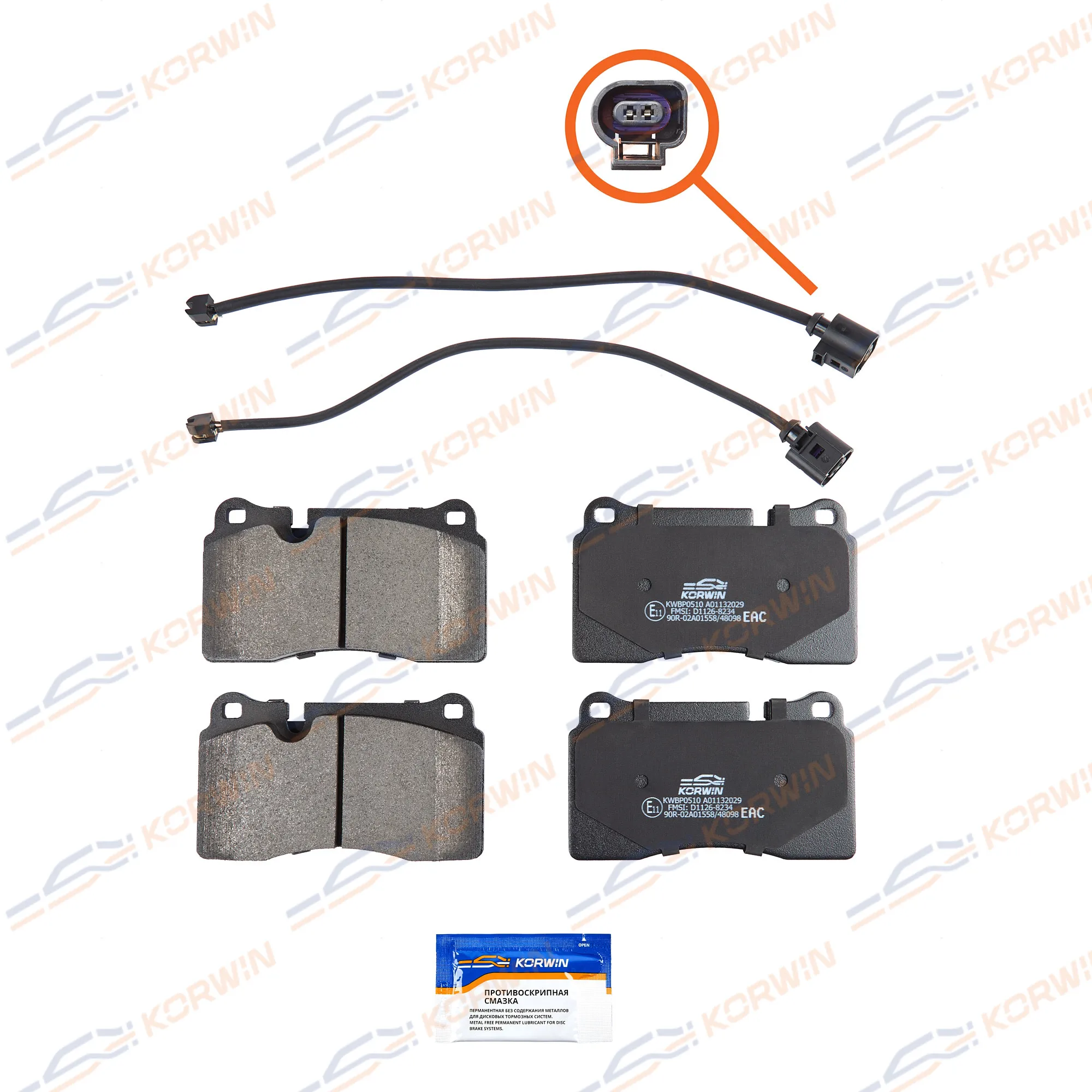 Колодки тормозные перед. VW Touareg I-II (7L/7P) 02- с датчиком KORWIN KWBP0510