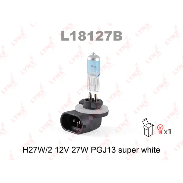Лампа 12V H27 27W PGJ13 LYNXauto SUPER WHITE 1 шт. картон L18127B