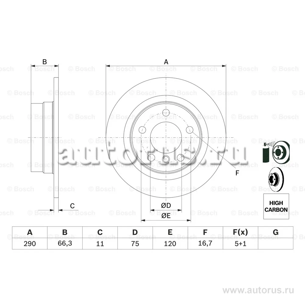 Барабан торм.BMW 1 (F20, F21), 2 (F22, F87, F23) 10- BOSCH 0986479043