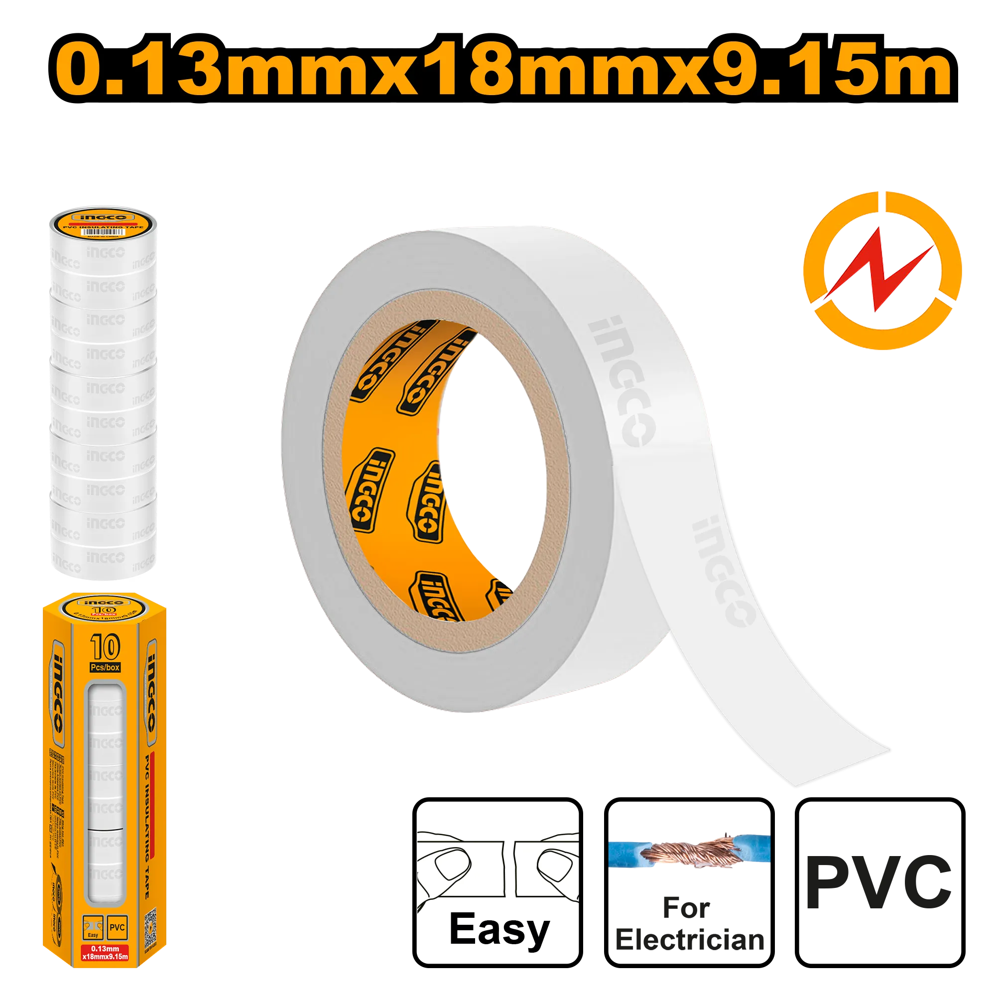 Лента изоляционная белая ПВХ (10/300) INGCO HPET1108