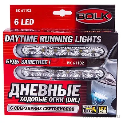 Дневные ходовые огни светодиодные 6LED 150x25 мм 12В 2шт BOLK BK61102