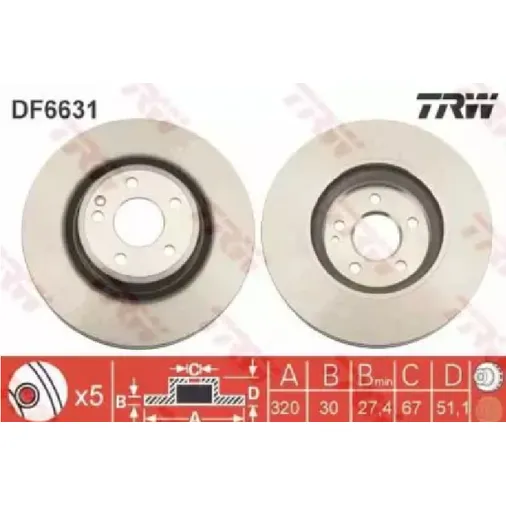 Диск тормозной передний MB TRW DF6631