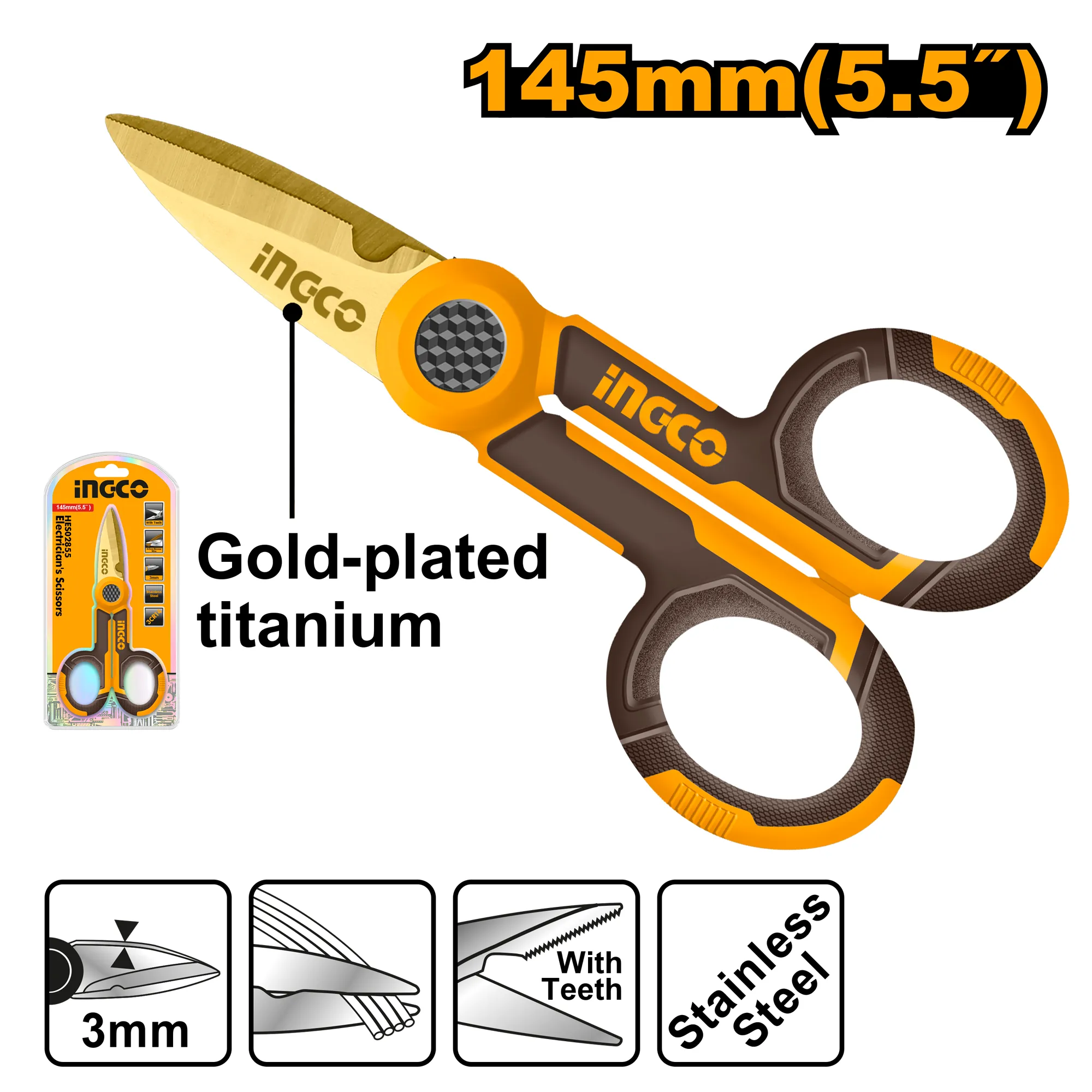 Ножницы универсальные 145 мм (25/100) INGCO HES02855