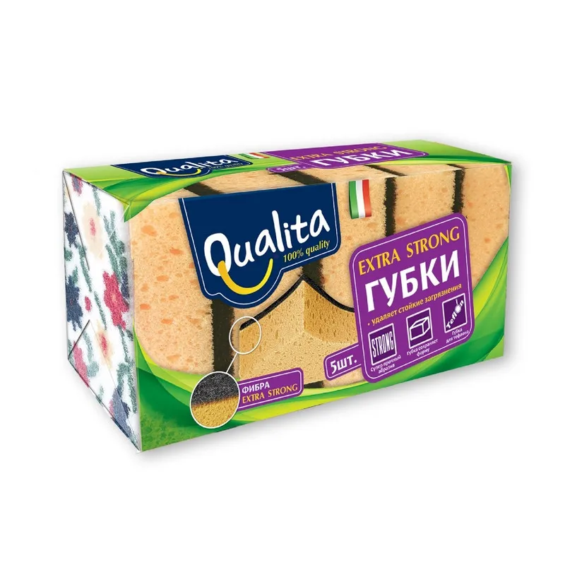 Губки для мытья посуды QUALITA EXTRA STRONG 5 шт/уп 1195657