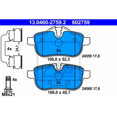 Колодки дисковые задние bmw z4 e89 sdrive 23i sdrive 30i sdrive 35i 09 BMW E81/E87/E90 all 06-> ATE 13.0460-2759.2