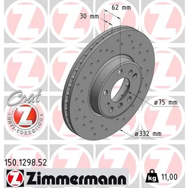 Диск тормозной передний вент.[332X30] 5 отверстий [MIN 2] SPORT COAT Z ZIMMERMANN 150.1298.52