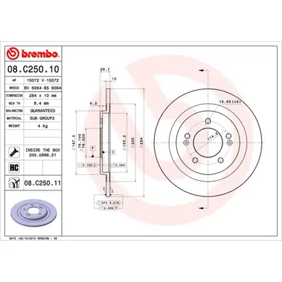 Диск тормозной задний BREMBO 08.C250.10