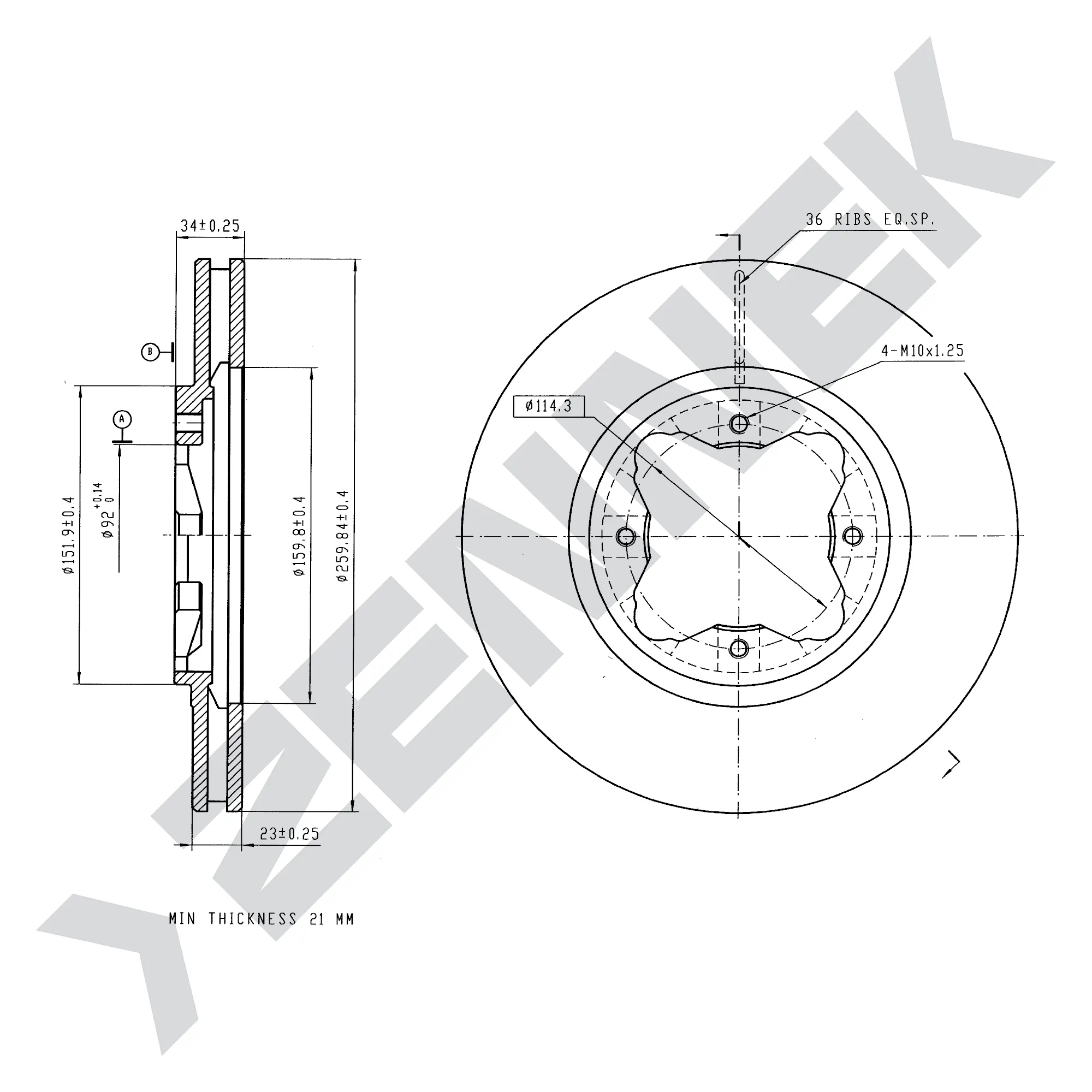 Диск тормозной передний HONDA ACCORD 89-01, CIVIC VI 95-01 (2 шт) ZENNEK DBD0210