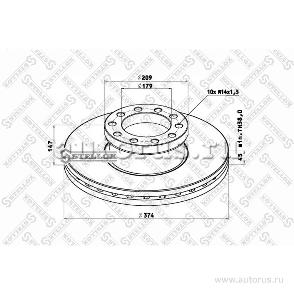Диск тормозной 374X179X147/45 10N Dотв1 374X179X147/45 STELLOX 8500802_SX