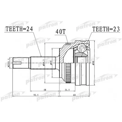 ШРУС наружный с кольцом ABS 24X59X23 ABS:40T GEELY MK, PATRON PCV1718