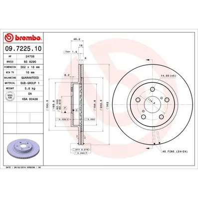 Диск тормозной передний TOYOTA RAV 4 I 94-00 BREMBO 09.7225.10