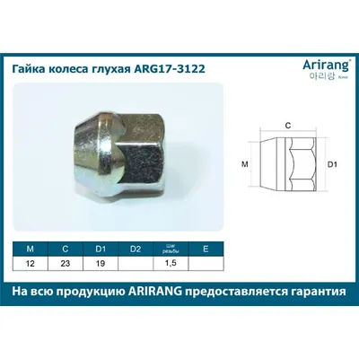 Гайка колеса М10х1,5х19 (глухая) Chevrolet (Lacetti) ARIRANG ARG17-3122