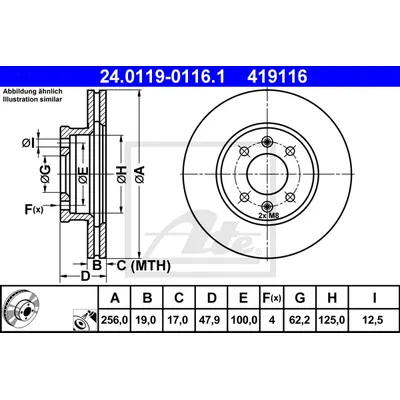 Диск тормозной передний HYUNDAI GETZ 02-10 ATE 24.0119-0116.1