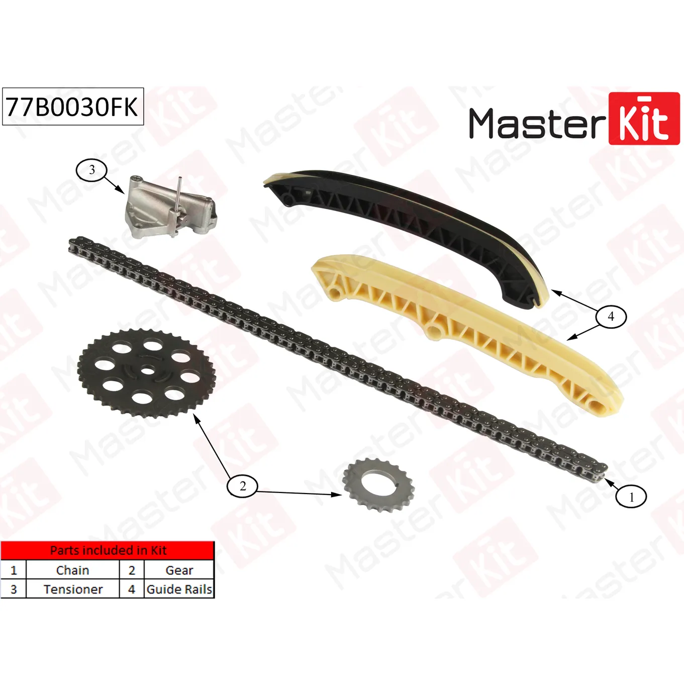 Комплект цепи ГРМ SKODAFabia 1.2 AWY/BMD/BBM 02-0 MASTERKIT 77b0030fk