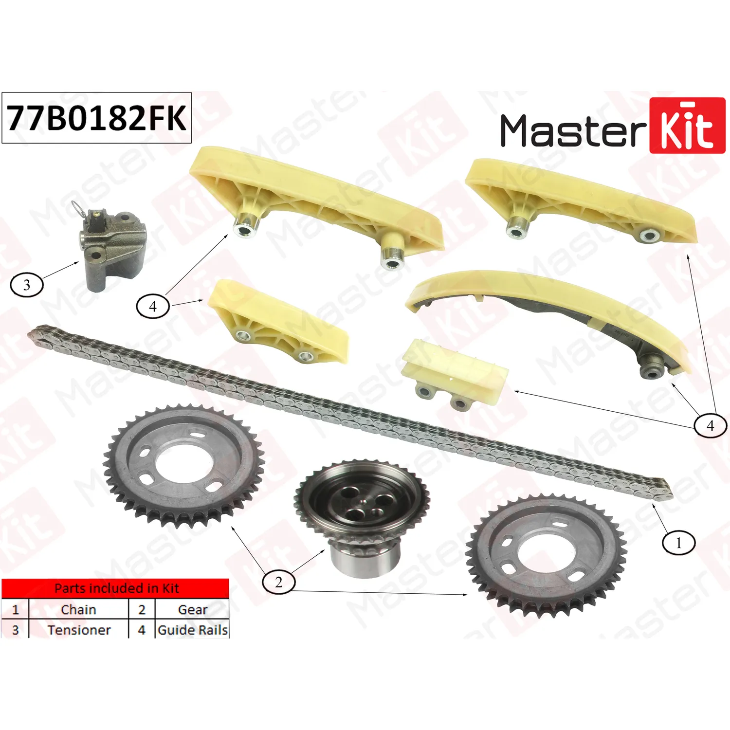 Комплект цепи ГРМ FORD Transit/Mondeo 2.0 TDDi D5BA/SDBA/F3FA/ABFA 0 MASTERKIT 77B0182FK
