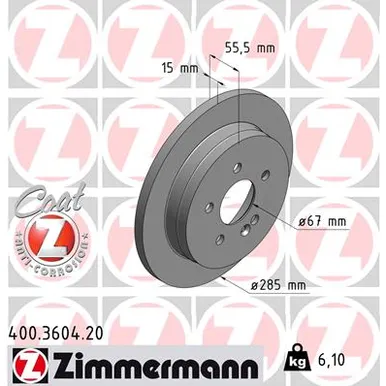 Диск тормозной зад 285X15 5 отвMIN 2 COAT Z ZIMMERMANN 400360420