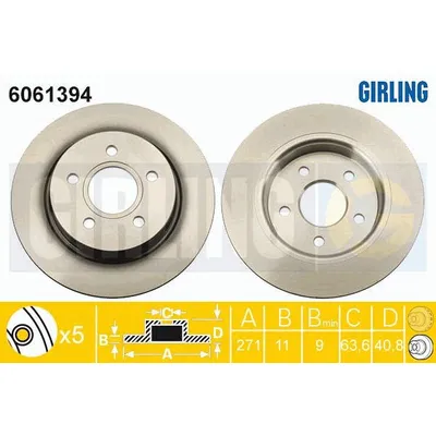 Диск тормозной FORD FOCUS III 11-C-MAX 10- задний GIRLING 6061394