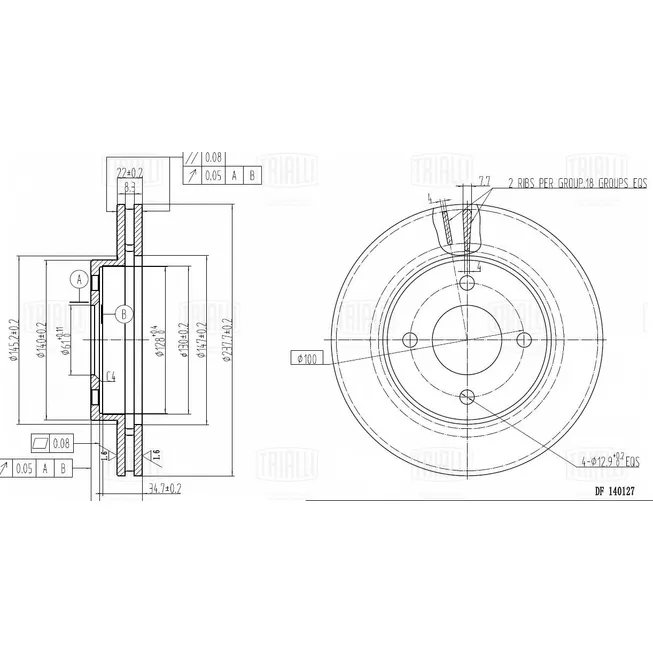 Диск тормозной передний для а/м NISSAN NOTE (06-)/MICRA (03-) /(10-) D=238 TRIALLI DF 140127