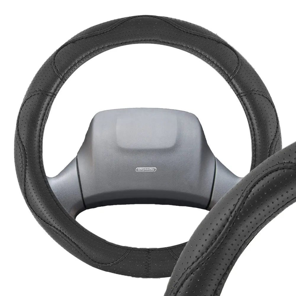 Оплетка кожаная XL Черная SKYWAY перф., с узором ECO SKYWAY S01102078