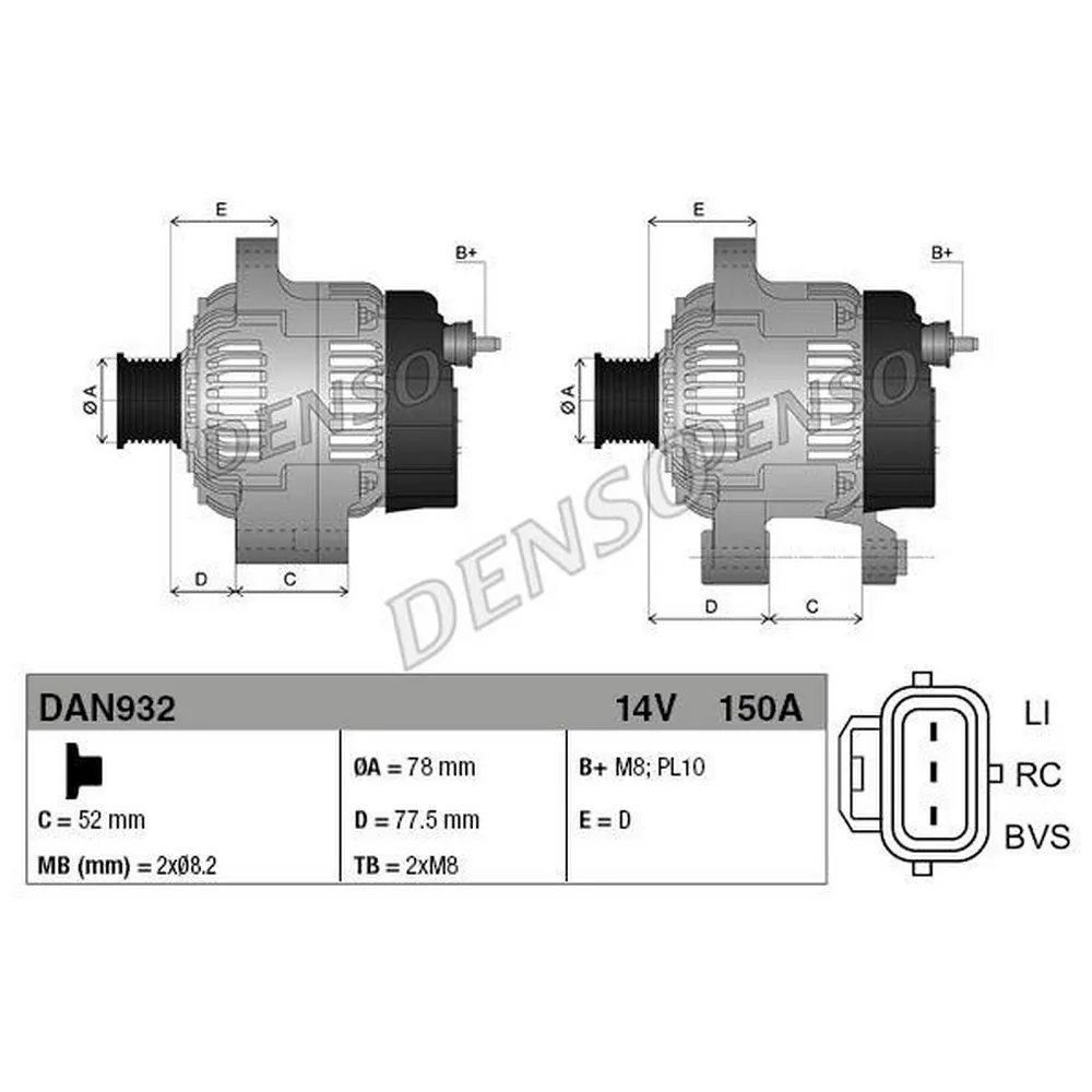 Генератор 14V 150A DENSO DAN932