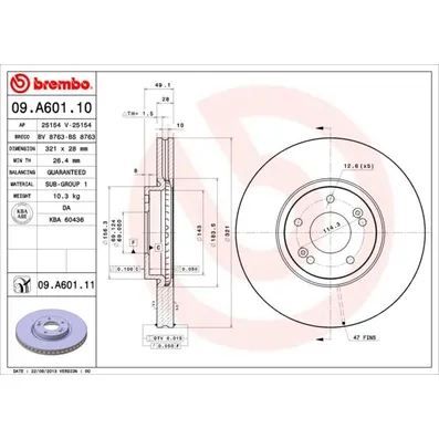Диск тормозной UV COATED передний BREMBO 09A60111