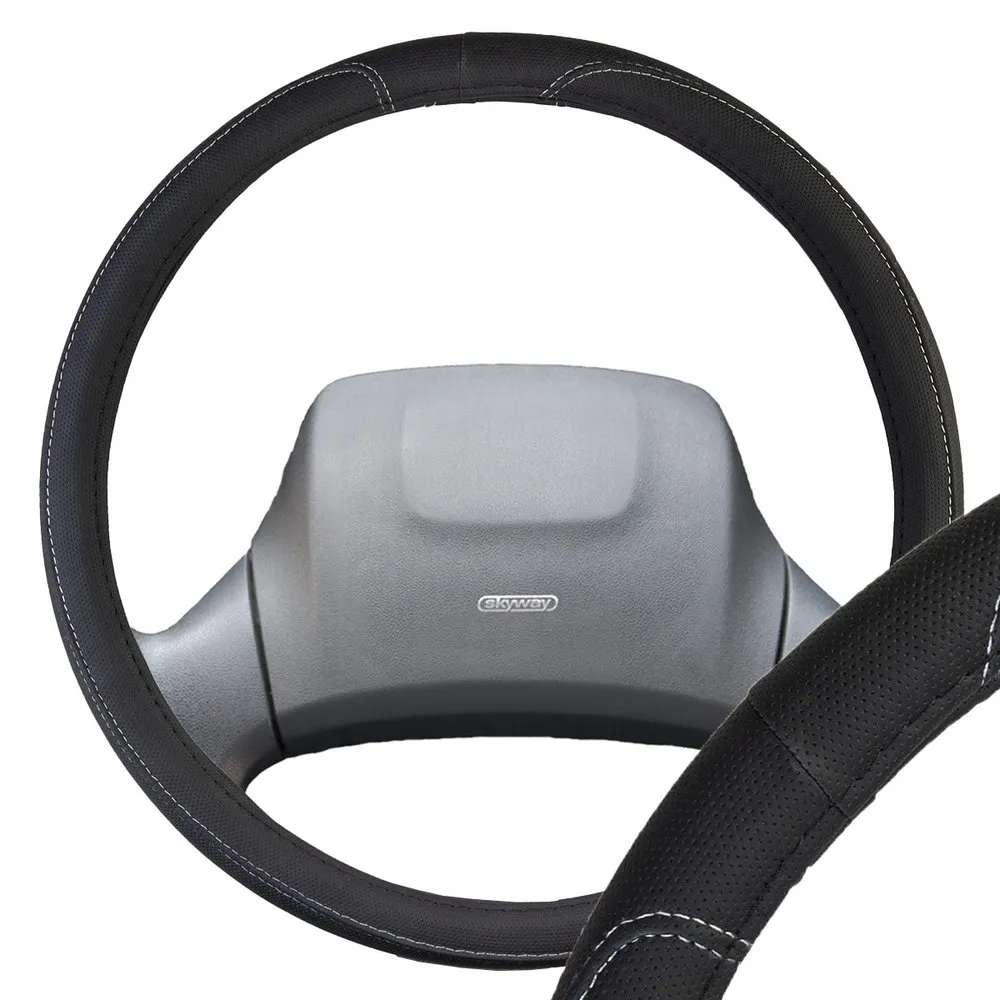 Оплетка Large-2 2XL Черная с серой прострочкой экокожа, SKYWAY SKYWAY S01102492