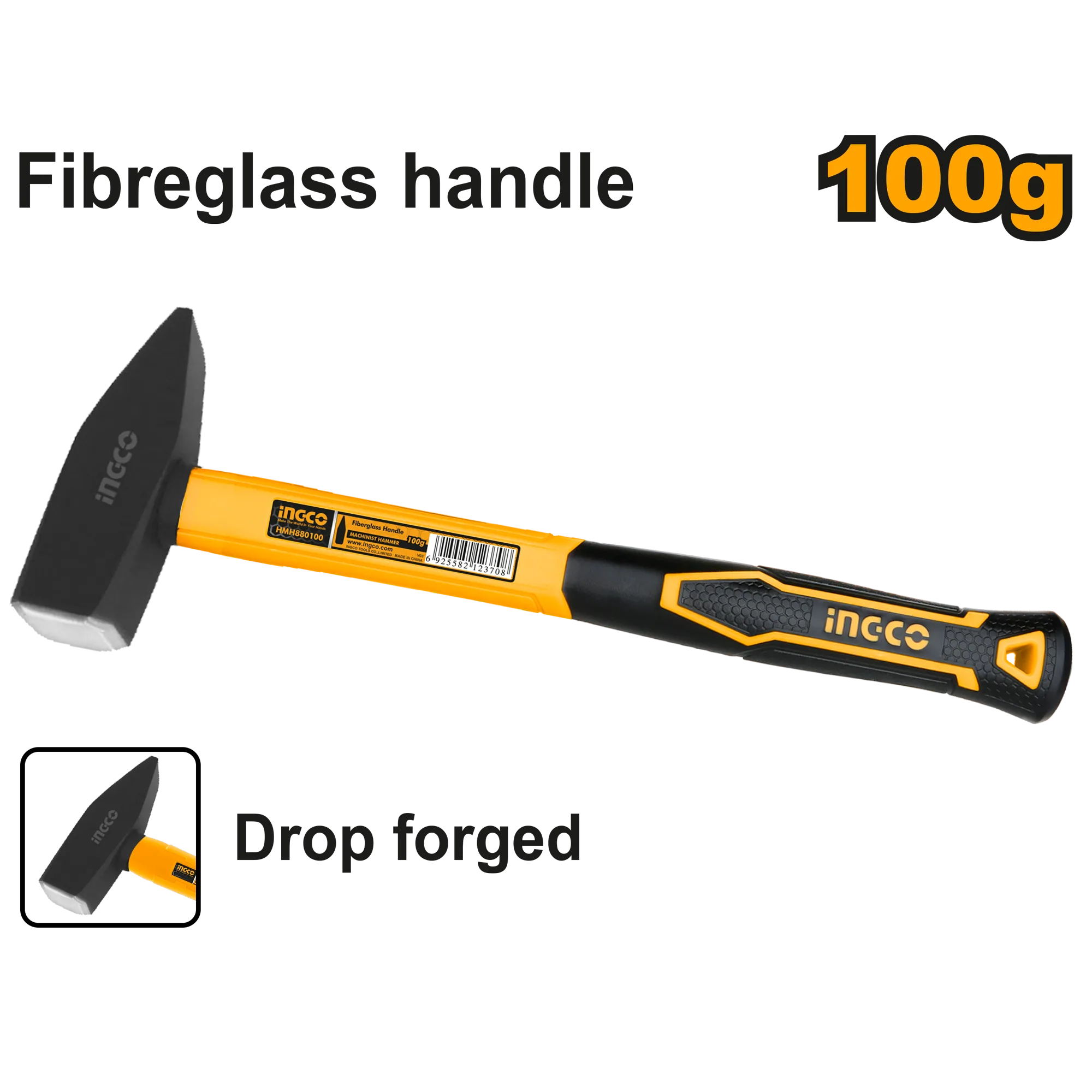 Молоток слесарный 100 g с фиберглассовой ручкой INGCO HMH880100