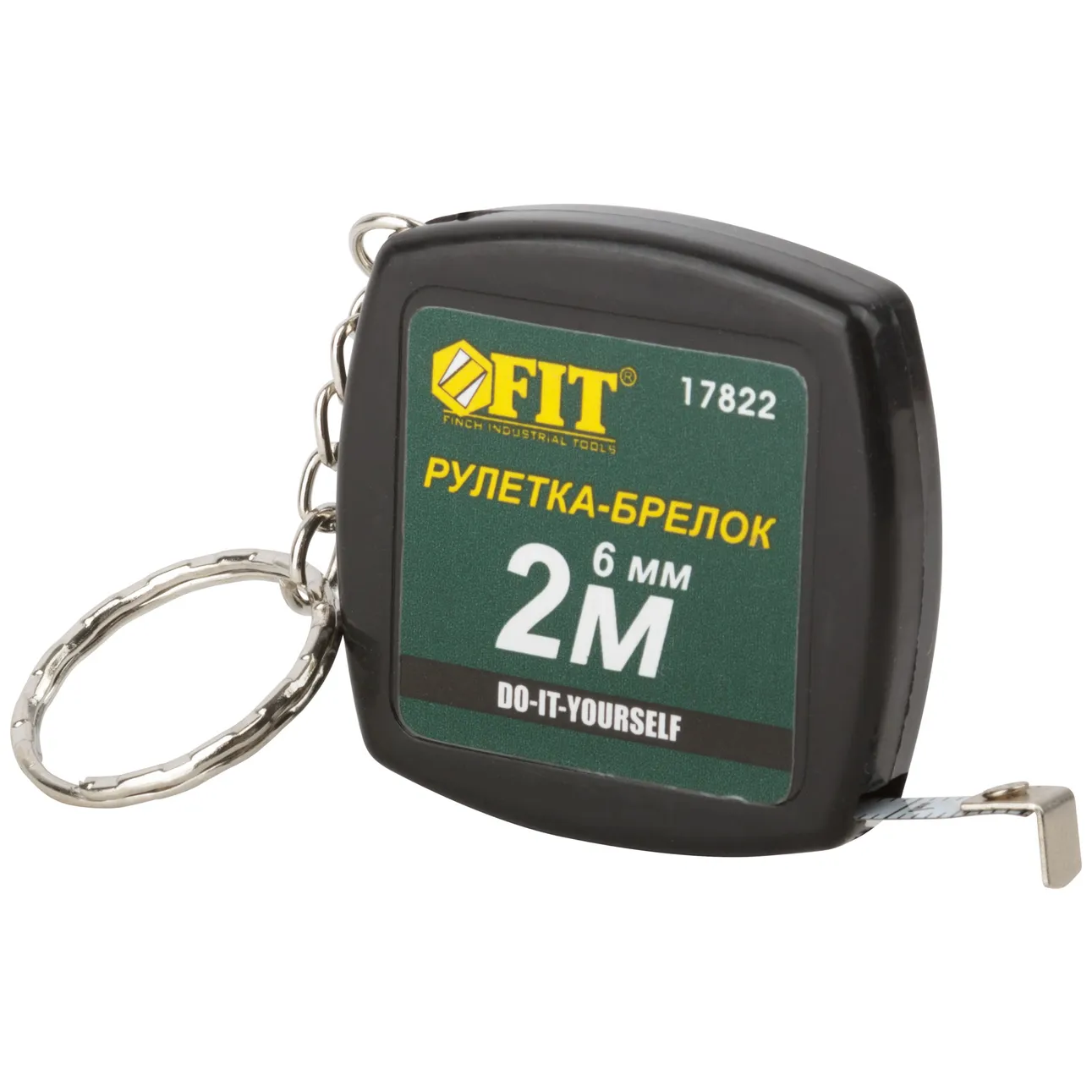 Рулетка-брелок 2 м x 6 мм, черная квадратная FIT 17822