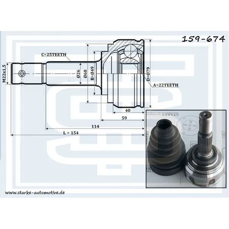ШРУС NISSAN TIIDA (C11) 09.2007-- без ABS STARKE 159-674